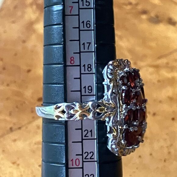 Natural Red Garnet Sterling Silver Cocktail Ring Size 9 - Picture 7 of 8